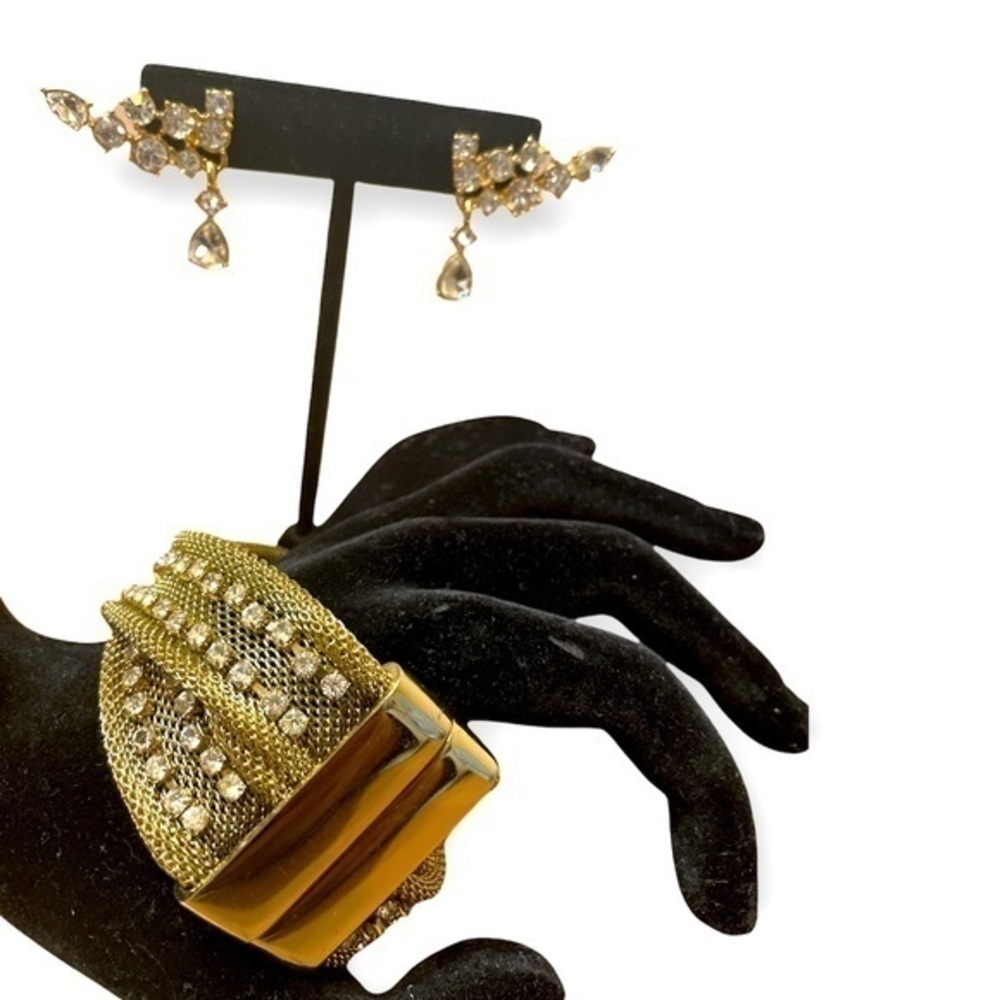 Womens Gold tone magnetic CZ Diamond bracelet and  stud earring set jewelry